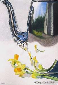 Silver Coffee Pot with Daffodils