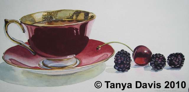 Red Aynsley Teacup with Blackberries and Cherry