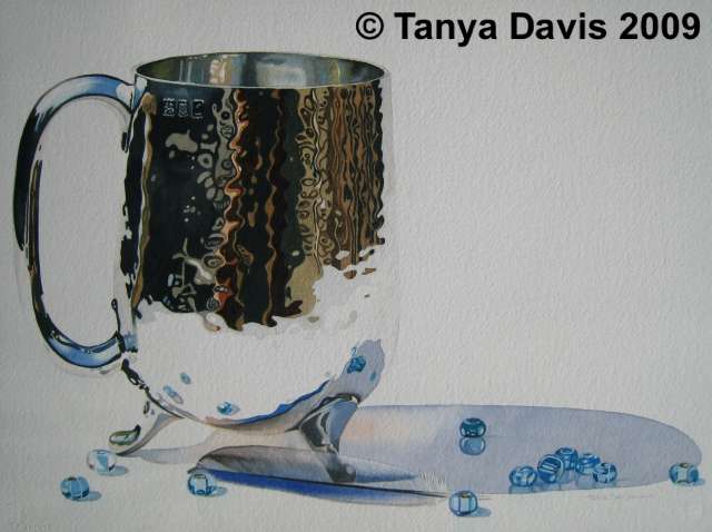 Silver Cup with Bluebird Feather and Glass beads