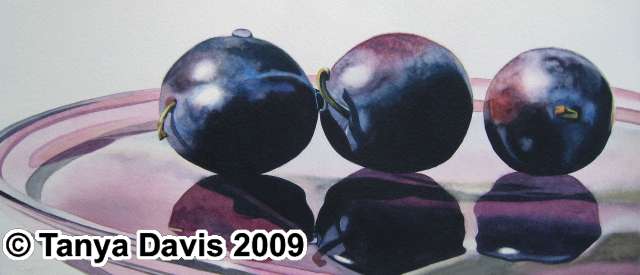 Three Italian Plums with Amethyst Glass Plate