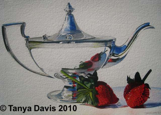 Silver Teapot with Two Strawberries
