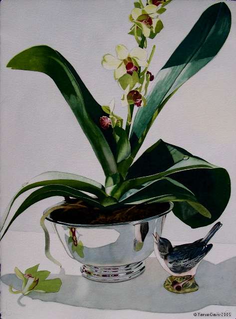 Orchid, Bowl, and Bird
