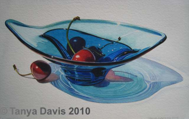 Blue Glass with Cherries