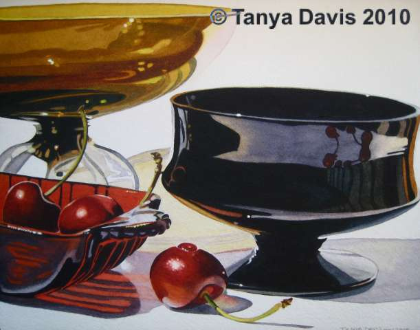 Amber, Black and Red Glass with Cherries