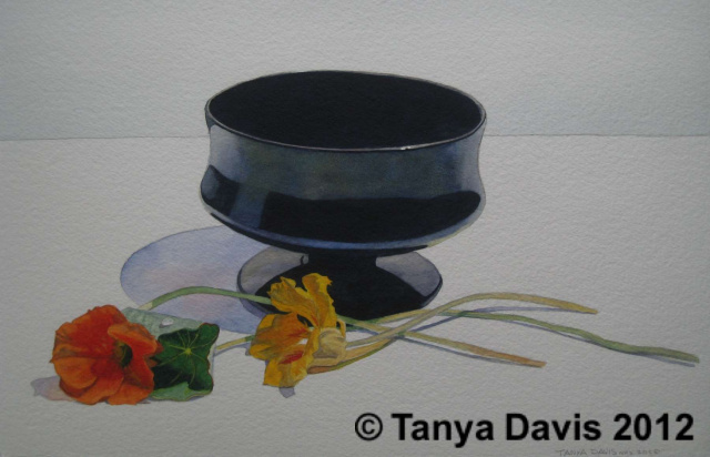 Black Compote with Nasturtiums