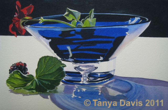 Cobalt Glass with Geranium and Blackberry