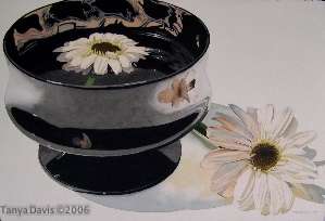 Black Compote with Daisies