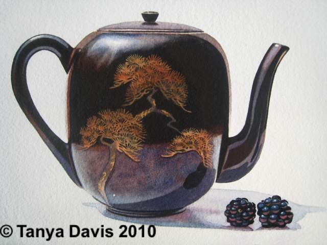 Lacquer Teapot with Blackberries