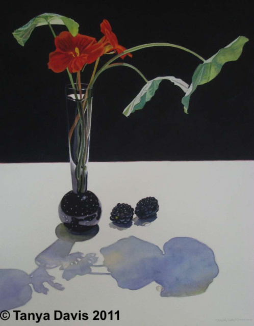 Vase, Nasturtium, Blackberries