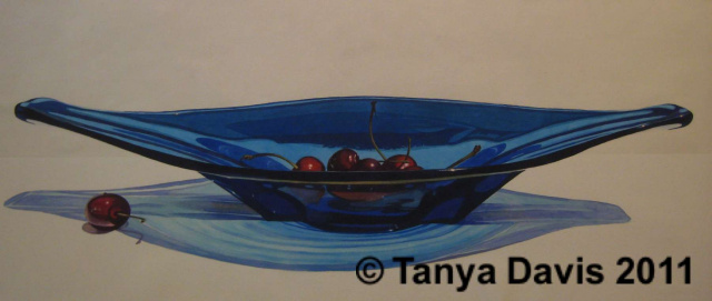 Blue Glass with Cherries