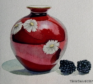 Red Vase with Blackberries