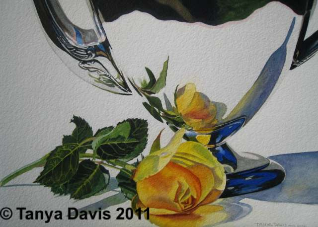 Silver Teapot with Yellow Rose
